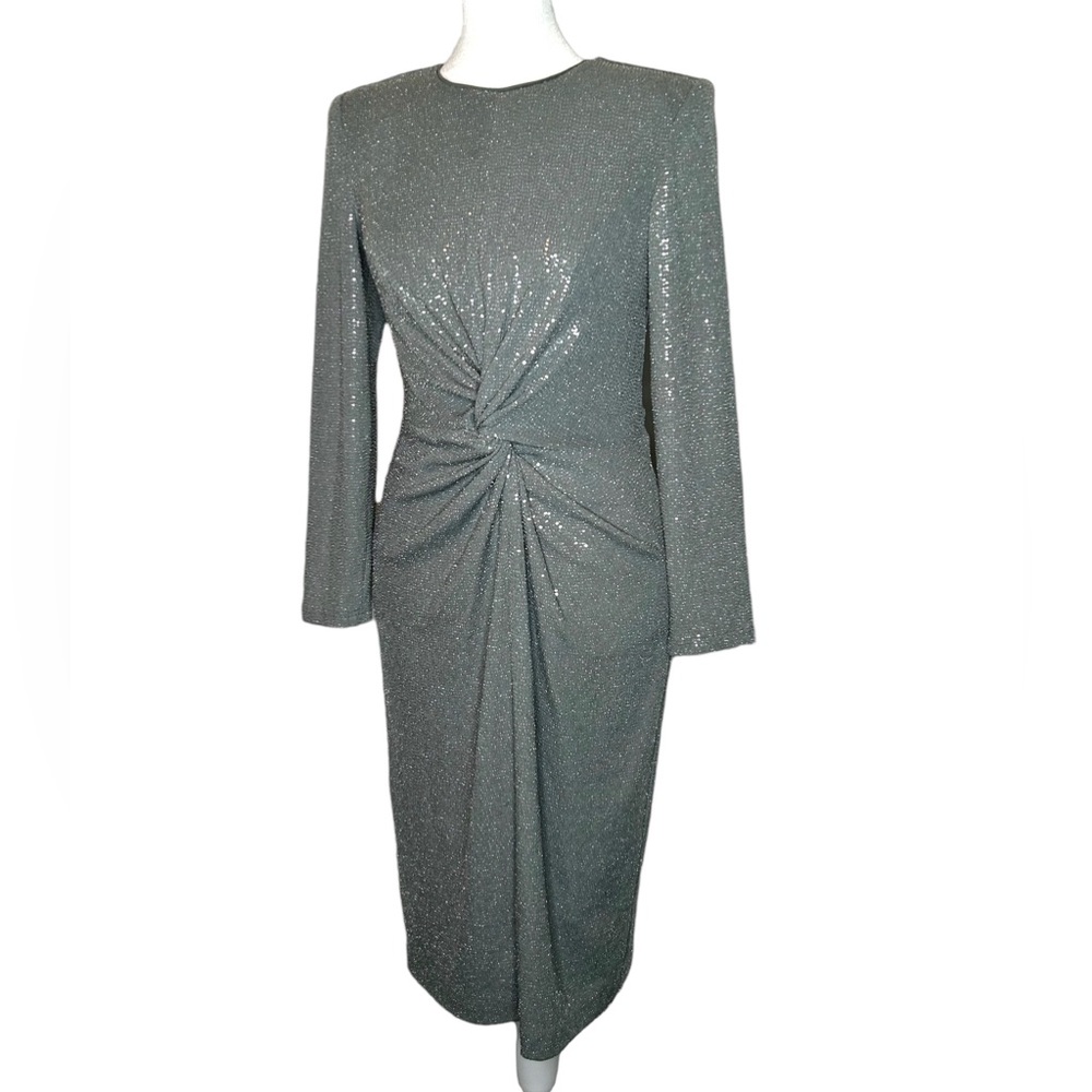Vince Camuto Silver Gray sequin twist party dress Size 4 twisted knot knotted